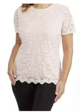 Teddi Rose Women’s Floral Lace Boho Top New Scallop Hem Pink Blouse Size L